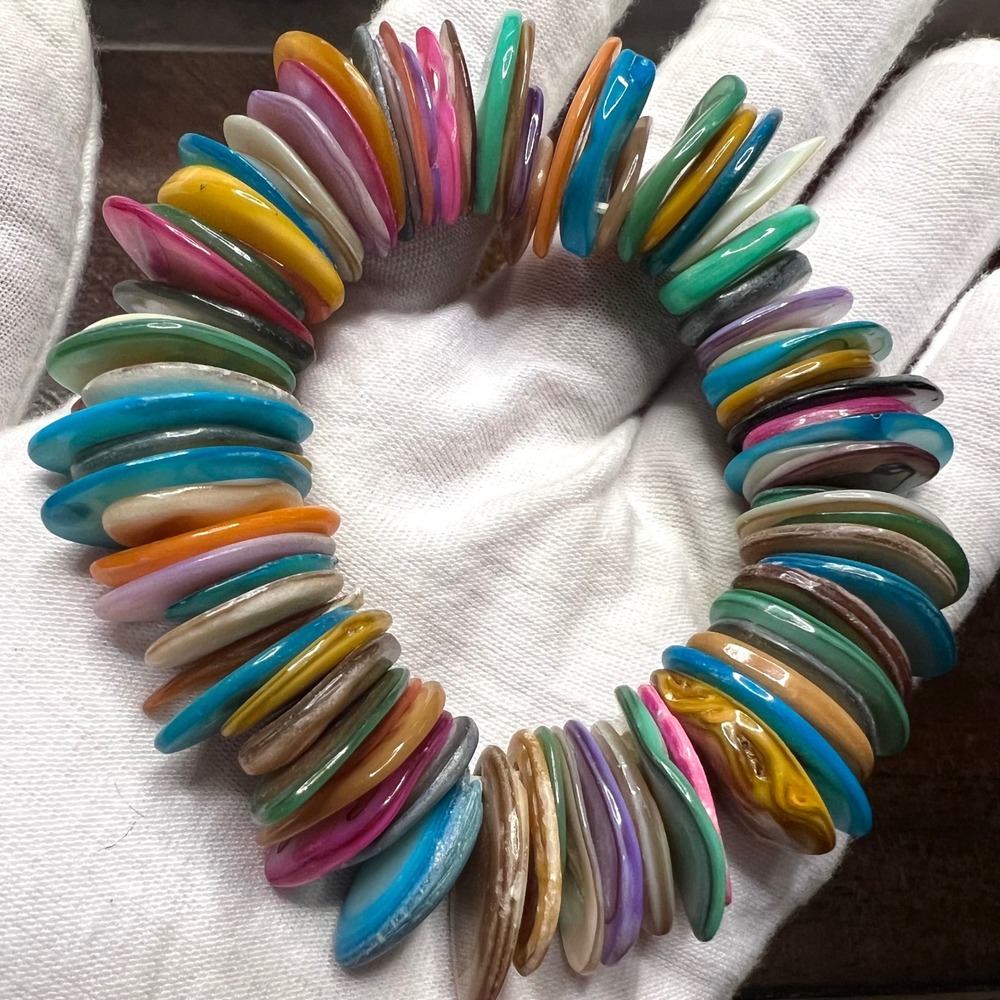 Colorful Shell Bracelet - Stretchy‎ Band - Funky Boho Chic Jewelry Bohemian - Picture 4 of 6